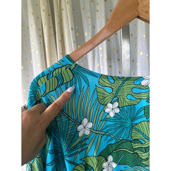 Hula Bay Hawaiian Monstera Plumeria Flowers Batwing Kaftan Swim Cover Up Top S/M - Picture 7 of 8
